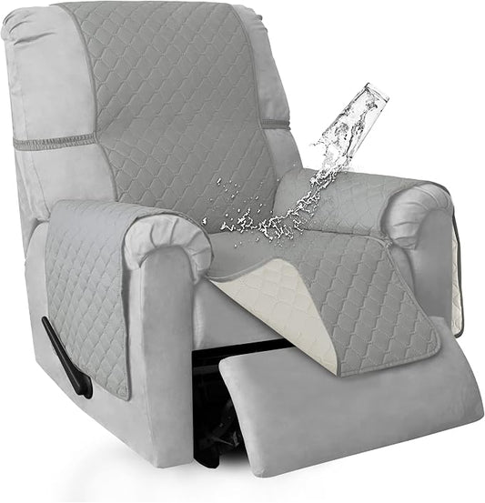 ISSUNTEX Double Protection 100% Waterproof Recliner Covers for Living Room, Reversible Furniture Protector Recliner Couch Sofa Slipcover for Dogs, Pets, Kids (Recliner, Light Gray/Ivory) by ISSUNTEX