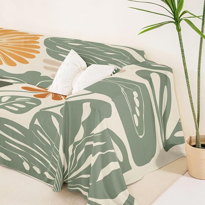 Erosebridal Retro Flower 70S Couch Cover 71" X 118" Groovy Vintage Floral Sofa Cover Sage Green Yellow Sofa Protector Modern Minimalist Non Slip Couch Protector for Pet Cats Kids, Washable - Image 5