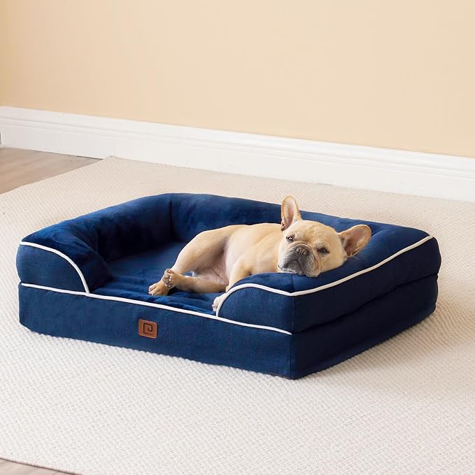 EHEYCIGA Orthopedic Extra Large Dog Bed, Waterproof Washable XL Pet Bed 44" | Non-Slip Bottom and Egg-Crate Memory Foam Big Dog Couch Bed with Washable Removable Cover, Navy, 44Inch - Image 9