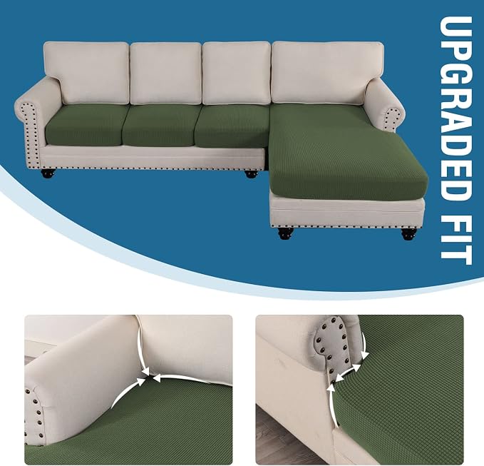 H.VERSAILTEX Sectional Couch Covers 4 Pieces Sofa Seat Cushion Covers L Shape Separate Cushion Couch Chaise Cover for Both Left/Right Sectional Couch (Seat Only: 1 Chaise + 3 Sofa, Bronze Green) - Image 7