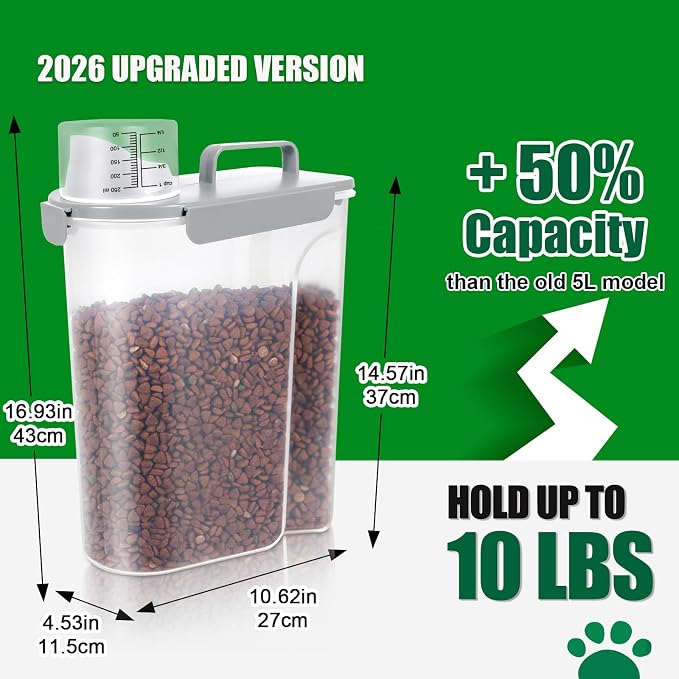TBMax 10 lbs Cat Dog Food Storage Container, 2026 Upgraded Large Pouring Container for Pet Food Storage, Bird Seed Dispenser, Portable Travel Kibble Holder -Light Gray - Image 2