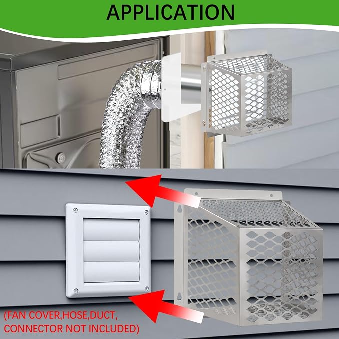 Dryer Vent Bird Guard,Dryer Vent Cover Outside for 5-6 inch Vent Hoods | Outdoor Bird Guard for Dryer Vent & Bathroom Exhaust,Stainless Steel Dryer Vent Cage 8.5"Lx8.5"Wx6"H,Prevent Bird From Enter - Image 5