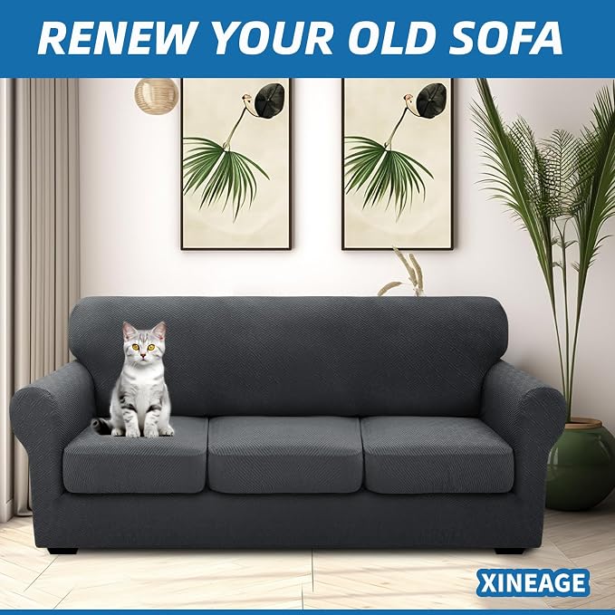 XINEAGE 2026 New 4 Pieces Couch Covers for 3 Cushion Couch Super Stretch Thick Soft Sofa Cover Anti Slip Sofa Slipcover Dogs Cats Furniture Protector (Dark Gray, 71"-91") - Image 4