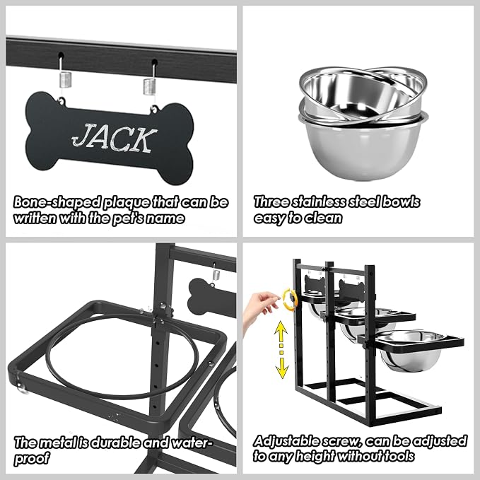 SHAINFUN Elevated Dog Bowls for Medium/Large Dogs with Mat, 6 Height Adjustable Raised Dog Bowls, Three Large 58oz Food Water Stainless Steel Bowls - Image 5