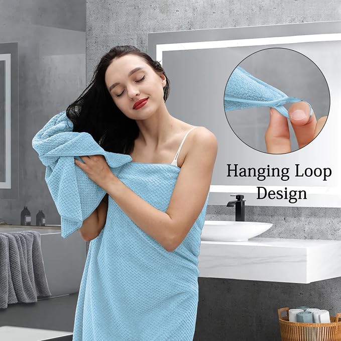 Hailea Extra Large Bath Towels Set 35x70 Inches - Blue Luxury 600 GSM Oversized Bath Sheet Towel,Ultra Soft Microfiber - Quick Dry,Highly Absorbent Shower Towels Spa Hotel Bathroom Towel Set (4-Pack) - Image 7