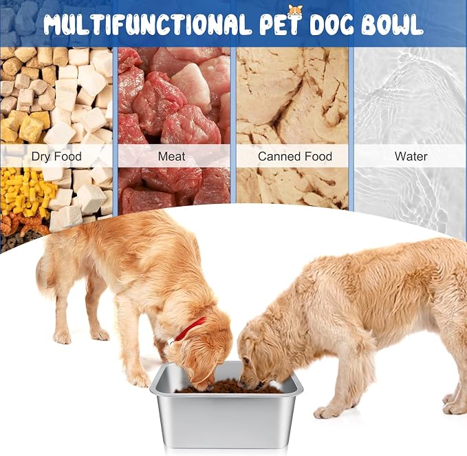 Bwogue Extra Large Dog Water Bowl, 3 Gallons, Stainless Steel, Durable, High Capacity, Rectangular Structure, Strong Stability, Easy to Clean | Large Dog Water Bowl, Large Water Bowl for Dogs, Wide Deep Bowl, Rectangular Shape, Easy to Clean, Indoor Ou... - Image 6