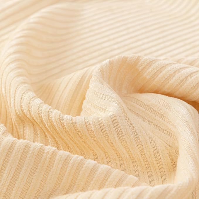 Beige Boho Striped Couch Cover for Sectional, Soft Chenille Jacquard Sofa Cover for 3 Cushion Couch with Pom Pom Edge, Pets Sofa Protector for Loveseat Washable, Sofa Slipcover for L Shaped-71X150IN - Image 5