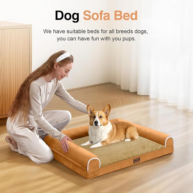 NANUYA Orthopedic Dog Bed for Small Dogs, 24 x 16 Inch, Orange | Egg crate foam for joint support, 3-sided bolster pet sofa, waterproof lining, washable cover, and non-skid base - Image 3