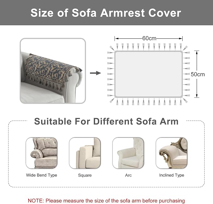 Loom and Mill Chenille Sofa Arm Covers 2 PCS, Blue-Grey+Khaki, 20x24in | Elegant Acanthus Jacquard Couch Armrest Cover with Tassels, Non-Slip Furniture Protector for Chair Sofa Recliner Couch Dogs - Image 3