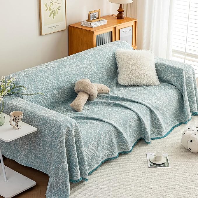 ROOMLIFE Blue Couch Cover Boho Sofa Covers for 3 Cushion Couch Washable, Furniture Protector Sofa Couch Cover for Dogs, Soft Breathable Sofa Slipcover, Couch Throw Blankets with Tassels 71''X150'' - Image 8