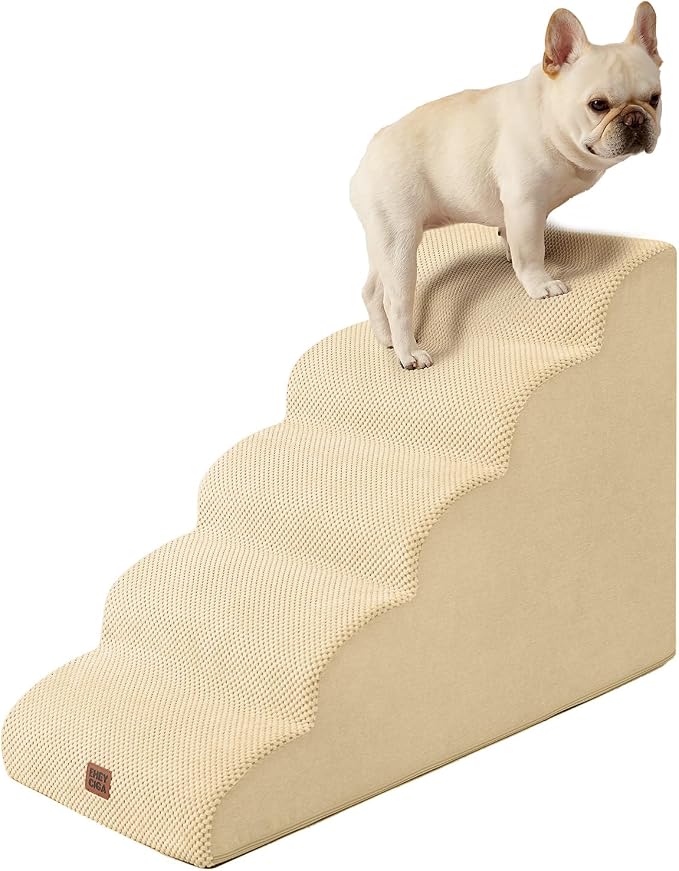 EHEYCIGA Curved Dog Stairs Ramp for High Beds 22.6" H, 5-Step Dog Steps for Small Dogs and Cats, Pet Stairs for High Bed Climbing, Non-Slip Balanced Pet Step Indoor, Graige by EHEYCIGA