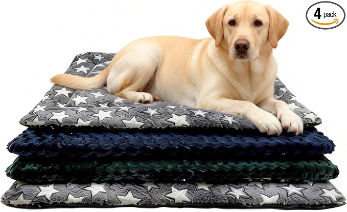 4 Piece Washable Dog Bed Mat with Anti-Slip Bottom, Deluxe Plush Memory Foam Crate Pad & Waterproof Outdoor Kennel Mat for Dogs & Cats-Durable Crates Beds, Large Medium Small Puppy Size 36" x 24",L by Unknown