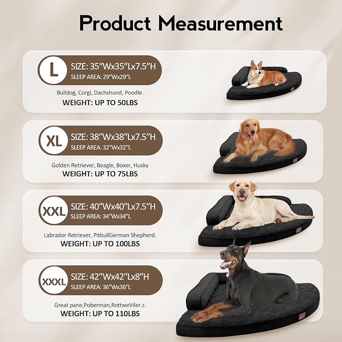 MEKIY Jumbo Orthopedic Waterproof Dog Bed with Sides for Extra Large Dogs | Egg Crate Foam, Waterproof Liner, Anti-Slip Bottom, Space-Saving, Perfect for Corners and Sofa Edges, 42 x 42 Inch - Image 6