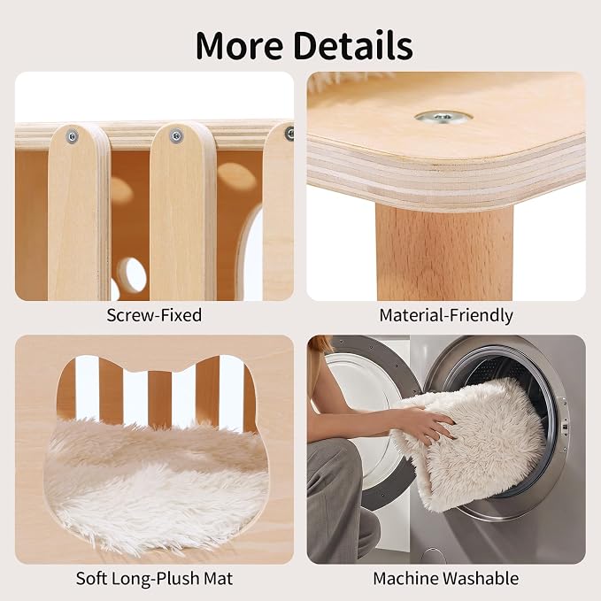 4-in-1 Wooden Cat House, Breathable Cat Cave with Washable Cushion Cat Beds for Indoor Cats - Image 7