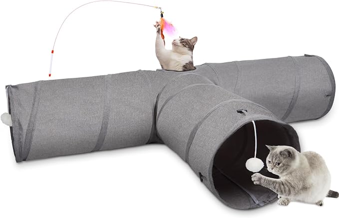 Ownpets Cat Tunnel, Extra Large 3 Way Collapsible Kitty Tunnel Cat Tube with Plush Ball & Feather Toy, Cat Play Tunnel for Large Cat, Kitten, Puppy, Rabbit(12 inches in Diameter) by Ownpets