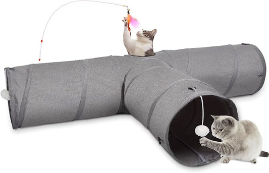 Ownpets Cat Tunnel, Extra Large 3 Way Collapsible Kitty Tunnel Cat Tube with Plush Ball & Feather Toy, Cat Play Tunnel for Large Cat, Kitten, Puppy, Rabbit(12 inches in Diameter) by Ownpets
