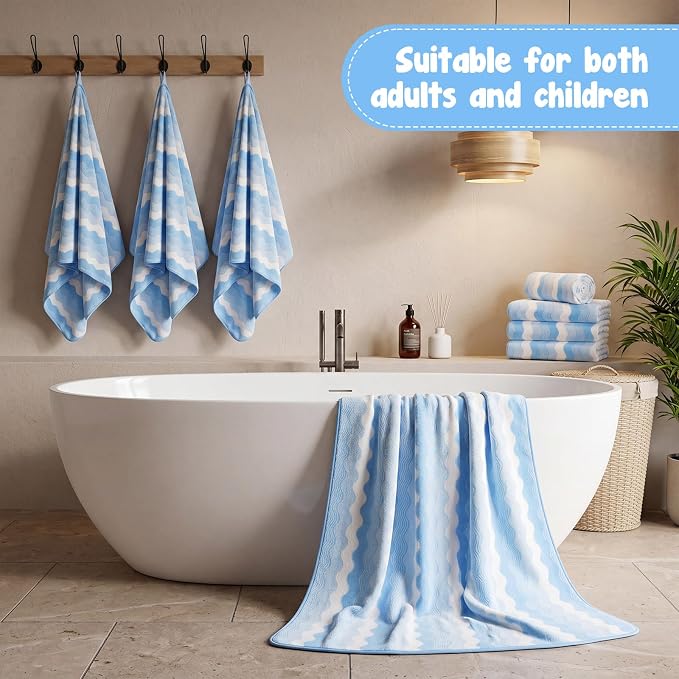 SmoothNovelty 8 Pack Microfiber Bath Towels Bulk 27'' x 60'' Oversized Bath Towel Highly Absorbent Extra Large Shower Sheets Soft Drying for Beach Pool Bathroom Salon Party(Blue) - Image 6
