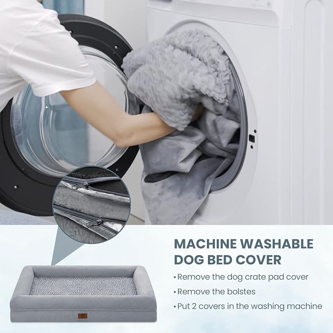 Jumbo Waterproof Dog Bed for Extra Large Size Dogs with Bolster | 360 Degree Bolster Support, Egg Crate Foam, Waterproof Liner, Non-Slip Bottom, Machine Washable Cover, 53 x 42 Inch - Image 6