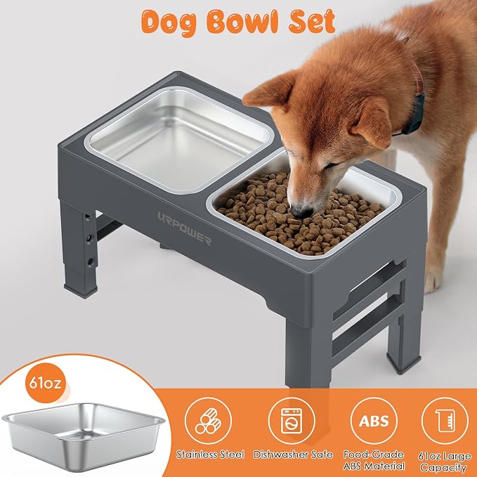 URPOWER Raised Dog Bowls 4 Height Adjustable Elevated Bowl Stand | Stainless Steel Water Bowl Non-Slip Dog Food Bowls Stand for Small Medium Large Dogs and Pets - Image 4