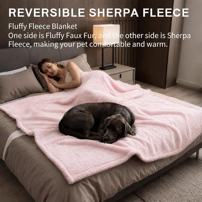 Waterproof Dog Blanket Reversible Fluffy Pet Bed Cover Pink Puppy Blankets Leakproof Sofa Couch Washable Cover Cat Pet Blanket for Warm-S - Image 7