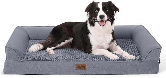 COZY KISS Orthopedic Dog Bed for Extra Large Dog, XL Pet Sofa, Bolster Foam Bed with Sides, Non-Slip and Egg-Crate Big Dog Couch Bed with Washable Removable Cover, U-Shaped, 42x30x7.5 inch, Grey by COZYKISS
