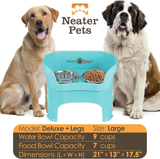 Neater Feeder Deluxe Mess-Proof Elevated Dog Bowls for Large Dogs (40+ lbs), 2 Height Adjustable (14.5” & 17.5”) No-Spill Raised Dog Bowl Stand, Stainless Steel Food Bowl Set, Made in USA, Aquamarine - Image 4