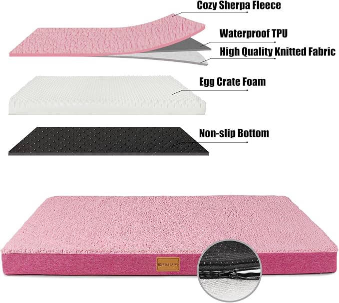 Patas Lague Orthopedic Dog Bed Large Sized Dog 36''X24'',Soft Waterproof Egg Crate Foam Medium Pet Crate Beds Mat with Removable Washable Cover and Non-Slip Bottom, Pink - Image 4