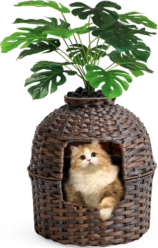SETVSON Cat Litter Box Plant Furniture Enclosure, PE Rattan House, Brown | Decorative Planter Design, Removable Top for Easy Cleaning, Built-in Litter Box, Compact 20x20x38.97 Inches, PE Rattan House by SETVSON
