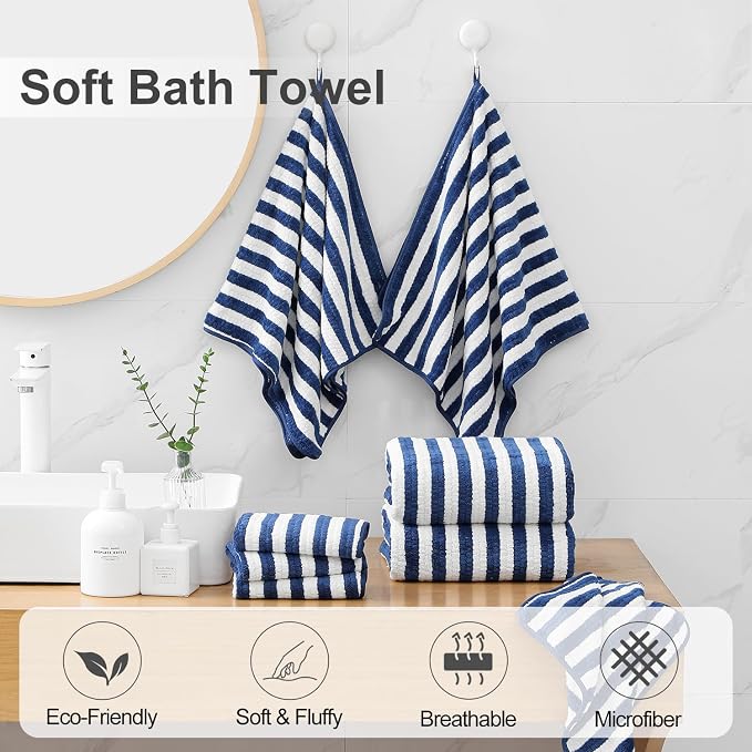 Smuge 18 Pcs Bath Towel Set, Include 6 Bath Towel Sheets, 6 Hand Towels and 6 Washcloths - Highly Absorbent Quick Dry Microfiber,Ultra Soft Bathroom Towel Set with Hanging Loop - Blueberry - Image 3