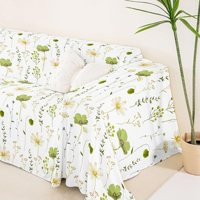 Erosebridal Watercolor Floral Couch Cover Olive Green Beige Flower Sofa Cover Modern Minimalist White Couch Protector 71" X 102" Rustic Farmhouse Washable Non Slip Sofa Protector For Couches And Sofas - Image 5