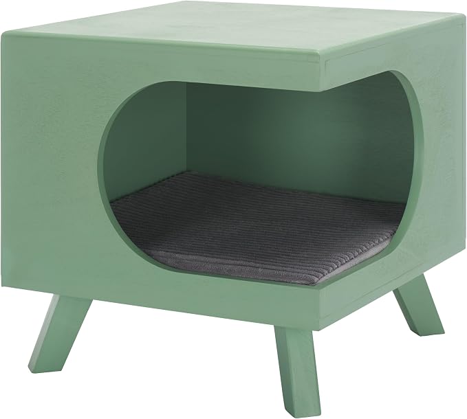 SAFAVIEH Home Collection Bean Mid-Century Sage Green Square Covered Cave Small Pet Cat Bed (Fully Assembled) by Unknown
