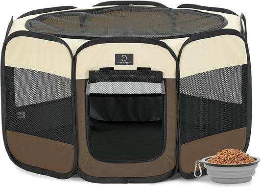 Portable Indoor Dog Playpen for Small Dogs & Puppies by A 4 Pet – 29.92" Pop-Up Soft Puppy Playpens with Bowl, Waterproof Floor, Calm Safe Space for Home, Travel & Daily Use