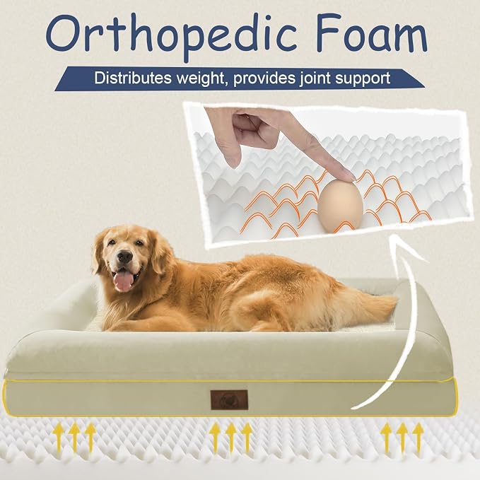 XL Orthopedic Dog Bed Waterproof for Extra Large Size Dogs | 360 Degree Bolster Support, Egg Crate Foam, Waterproof Liner, Non-Slip Bottom, Machine Washable Cover, 41 x 29 Inch - Image 2