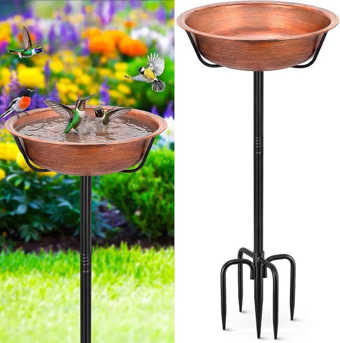 Gtongoko 3.2 Inch Deep Metal Bird Bath for Outside Heavy Duty, 35 Inch Height Bird Feeder Birdbaths for Outdoors, Garden Bird Bath Bowl with 5-prongs Base by Gtongoko