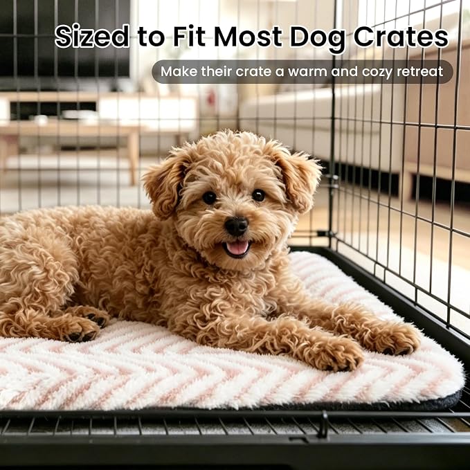 Mora Pets Washable Dog Crate Pad Soft Dog Kennel Bed Crate Mat for Small Medium Dogs, Puppies & Large Cats Flat Pet Bed with Anti-Slip Bottom for Cage & Carrier Sleeping Chevron Pink 30 x 19 - Image 3