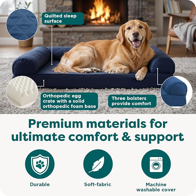 Furhaven Orthopedic Dog Bed for Large/Medium Dogs w/ Removable Bolsters & Washable Cover, For Dogs Up to 55 lbs - Plush & Velvet Waves Perfect Comfort Sofa - Celadon Green, Large - Image 5