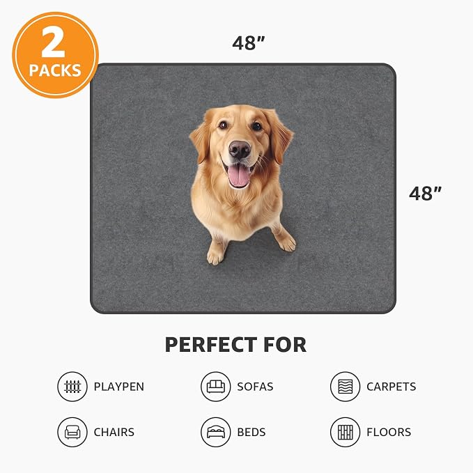 PICK FOR LIFE Washable Dog Pee Pads, 48x48 Reusable Puppy Whelping Pads, Absorb Dog Mats Non-Slip Reusable Pet Training Pad for Whelping, Potty, Training, Playpen, Crate, 2PACK - Image 6