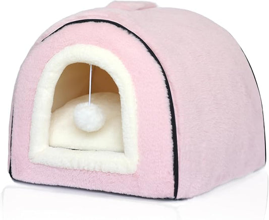 Cat Bed for Indoor Cats，Foldable cat cave，Anti-Slip & Water-Resistant Bottom，cat Houses for Indoor Cats or Small Dogs, Kitten Tent, Rabbit Bed，2 in 1 pet Bed (Pink) by Unknown