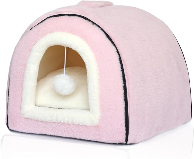 Cat Bed for Indoor Cats，Foldable cat cave，Anti-Slip & Water-Resistant Bottom，cat Houses for Indoor Cats or Small Dogs, Kitten Tent, Rabbit Bed (Pink, L:(17.5"×16.9"×15.9")) by Unknown