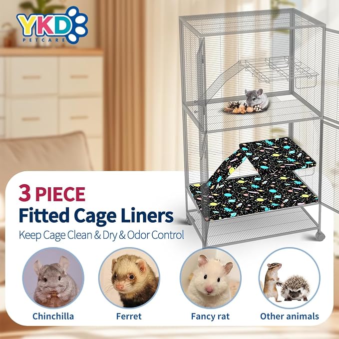 YKD Ferret Cage Liners for Ferret Nation & Critter Nation Cages | Waterproof Chinchilla Cage Accessories, Washable Bedding, for Ferrets, Chinchillas, Rats (Black, Bottom Pan Set) - Image 2