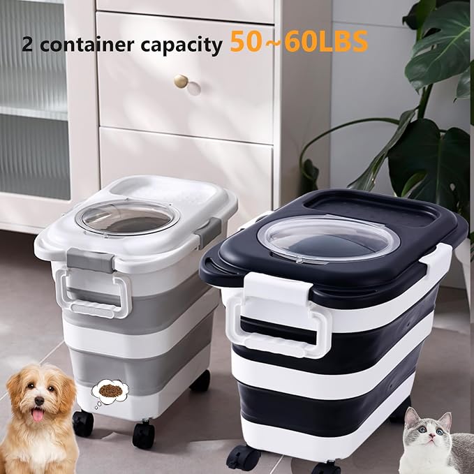SEWIU 2pack 25 lbs Dog Food Storage Container,Collapsible Dog Food Container with Scoop,Pet/Dog/Cat/Bird Food/Cat litter Storage Containers to Keep Dry,Easy to Move.(Black+white) - Image 5