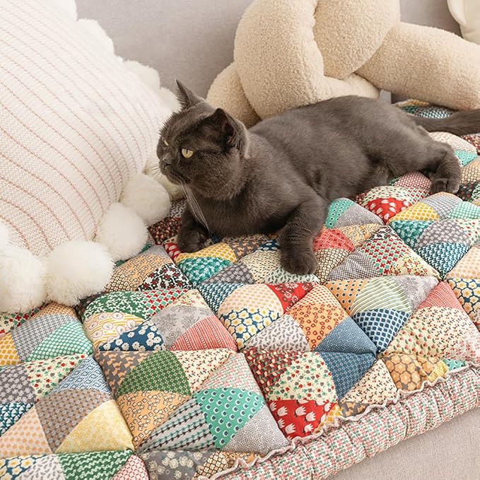 vctops Bohemian Patchwork Cotton Quilted Sofa Couch Cover Floral Pattern Sectional Couch Cover for Living Room Non Slip Soft Floor Mat Chair Seat Cushion(Pattern A,28"x71") - Image 4