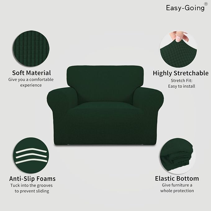 Easy-Going Stretch Oversized Chair Slipcover with Arm Washable Dark Green | 1-Piece Large chair covers armchair Furniture Protector for Living Room chair and a half cover Soft For Kids, Pet. - Image 3
