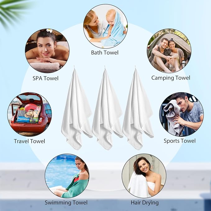 SmoothNovelty 16 Pack Microfiber Bath Towels Bulk 27'' x 60'' Oversized Size Bath Towel Highly Absorbent Extra Large Soft Drying for Beach Shower Summer Salon Sport Gym Party (Lattice,White) - Image 7