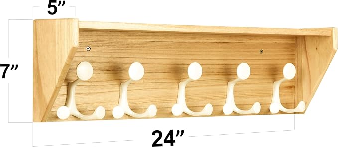 SKOLOO Wall Shelf with Hooks, 24-Inch Coat Rack Wall Mount with Shelf Organizer - Lightweight & Sturdy​​, 5 Tri Hooks - Perfect for Entryway, Hallway, Living Room, Bedroom, Mudroom, Natural & White - Image 4