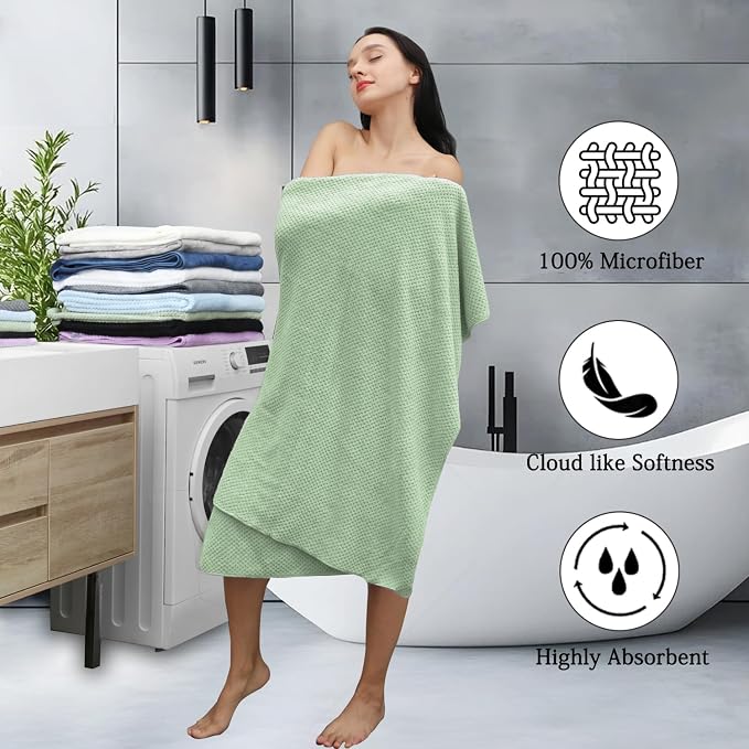 8-Piece Green Bath Towels Set,2 Oversized Large Bath Towels Sheet,2 Hand Towels and 4 Washcloths - 600 GSM Soft Luxury Towel Set,Highly Absorbent Quick Dry Towel Collection for Bathroom,Hotel and Spa - Image 3