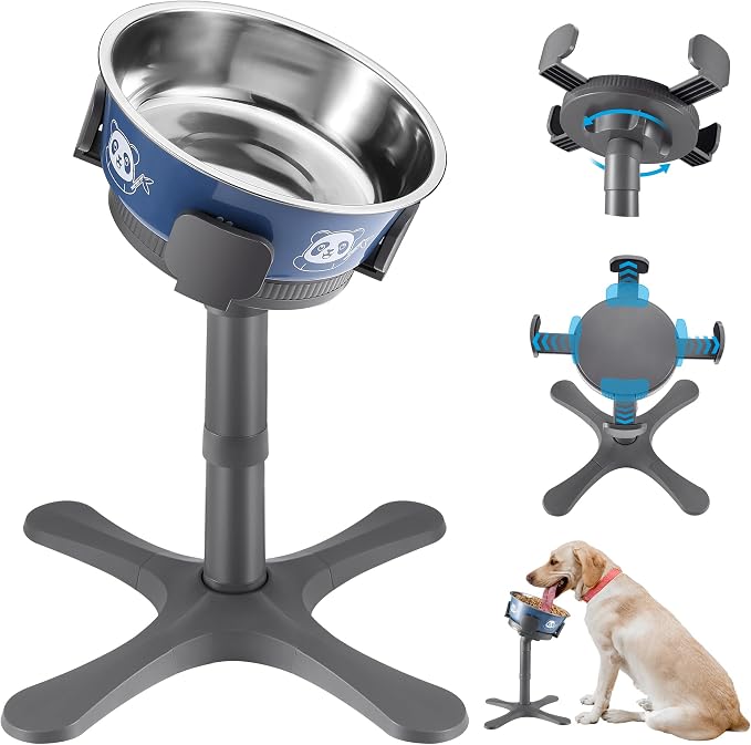 Dog Bowls,Elevated Adjustable Dog Bowl Stand with 3 Heights & Tilted Feeding Design, Raised Stand Compatible with Medium & Large Breeds(with Bowl) Grey by KMXASP