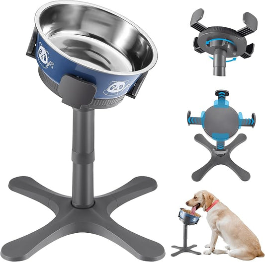 Dog Bowls,Elevated Adjustable Dog Bowl Stand with 3 Heights & Tilted Feeding Design, Raised Stand Compatible with Medium & Large Breeds(with Bowl) Grey by KMXASP