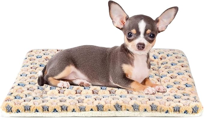Mora Pets Dog Bed Crate Pad Ultra Soft Pet Mat Star Print 22 Inch Brown | Washable Crate Mat for Large Medium Small Dogs, Reversible Fleece Dog Crate Kennel Mat Flat Cat Bed Liner by MoraPets