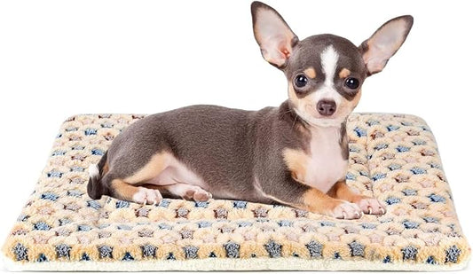 Mora Pets Dog Bed Crate Pad Ultra Soft Pet Mat Star Print 22 Inch Brown | Washable Crate Mat for Large Medium Small Dogs, Reversible Fleece Dog Crate Kennel Mat Flat Cat Bed Liner by MoraPets
